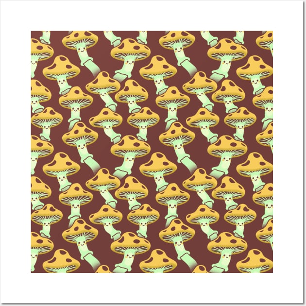 Happy Mushroom Pattern 3 Wall Art by knitetgantt